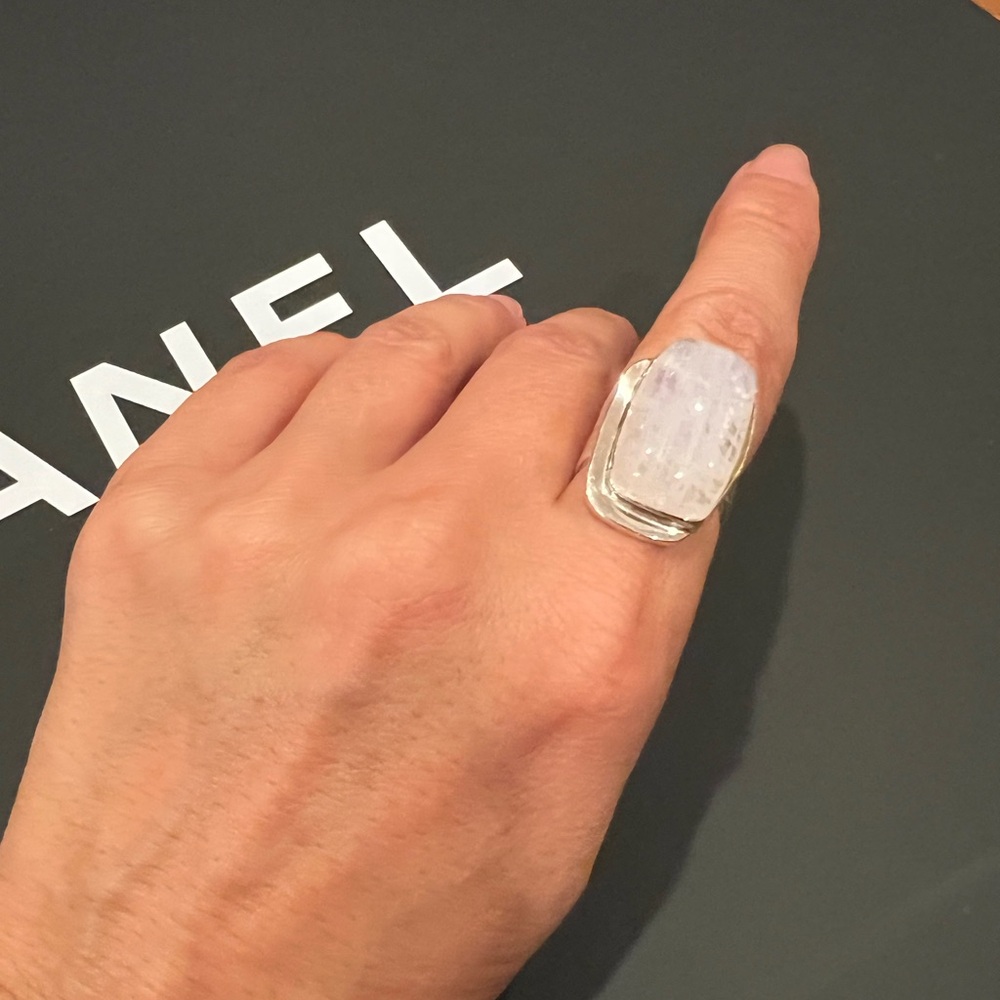 Sterling Silver Ring With Large Rectangular Moons… - image 1